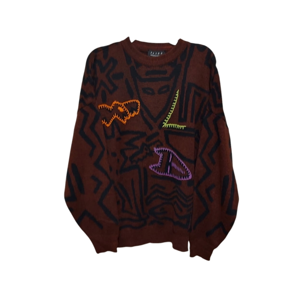 Vintage Sweater RARE Retro Embroidered Graphics Falke by Jeff Sayre